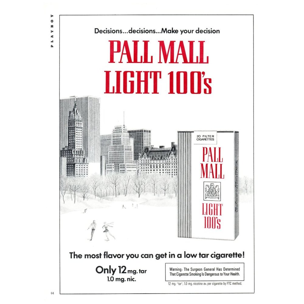 1979 Pall Mall Light Cigarettes Vintage Print Ad New York Central Park Wall Art